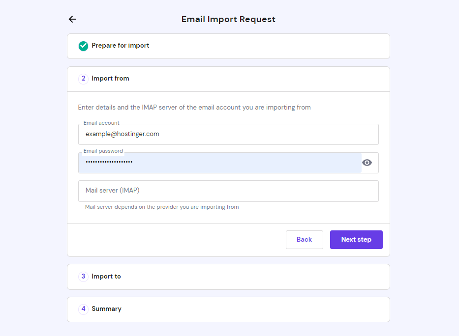 Email import request second step