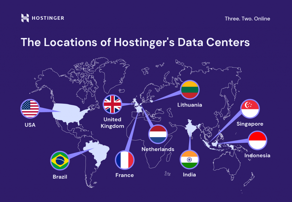 The locations of Hostinger's data centers
