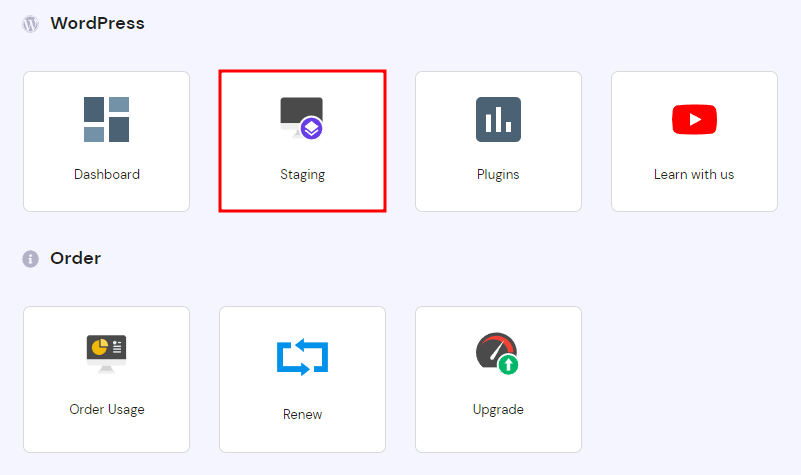 The staging button on hPanel