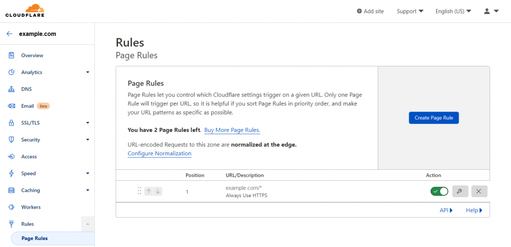 Cloudflare page rules page
