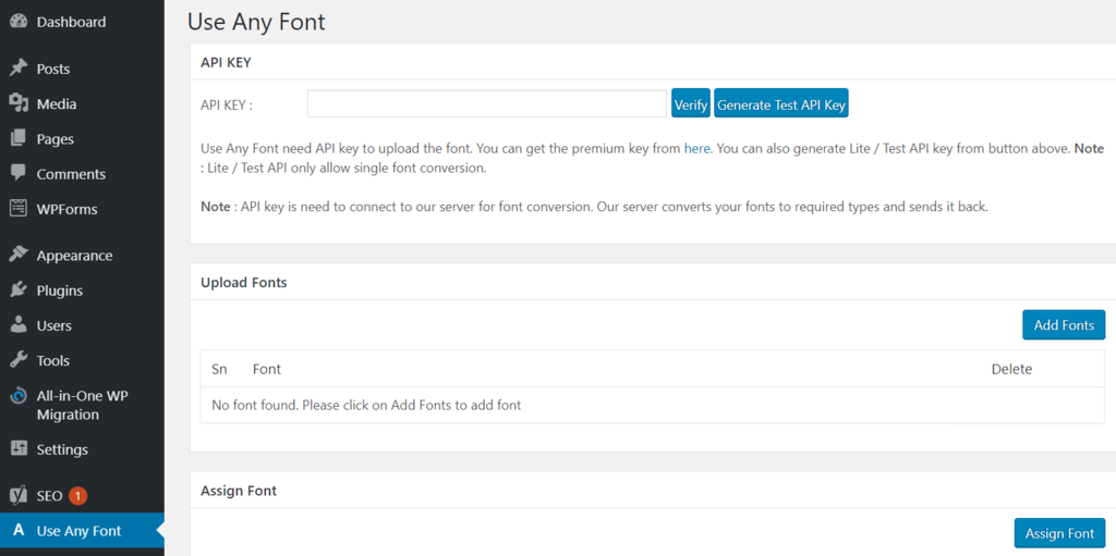 Using the Use Any Font plugin