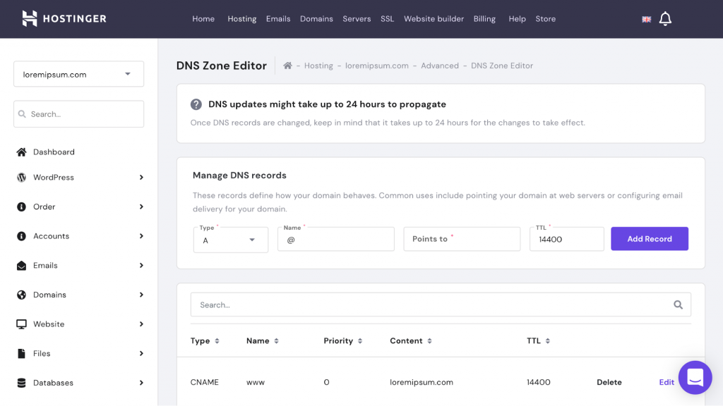 example of dns zone editor