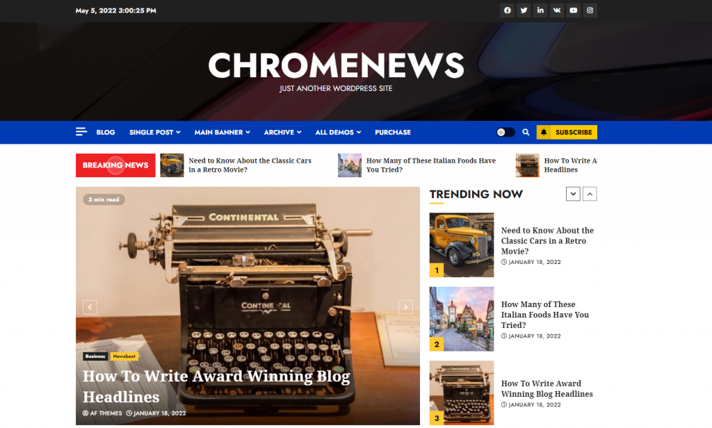 A demo of the ChromeNews theme