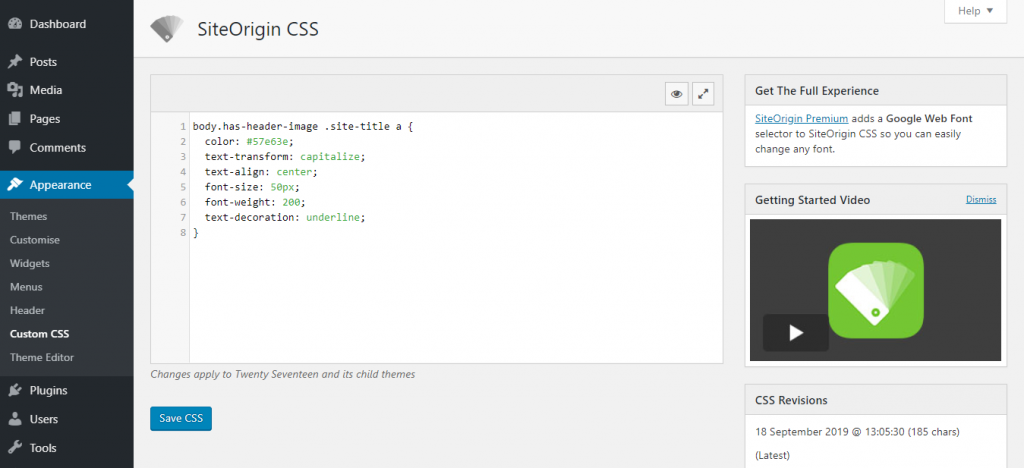Adding custom CSS using SiteOrigin CSS plugin