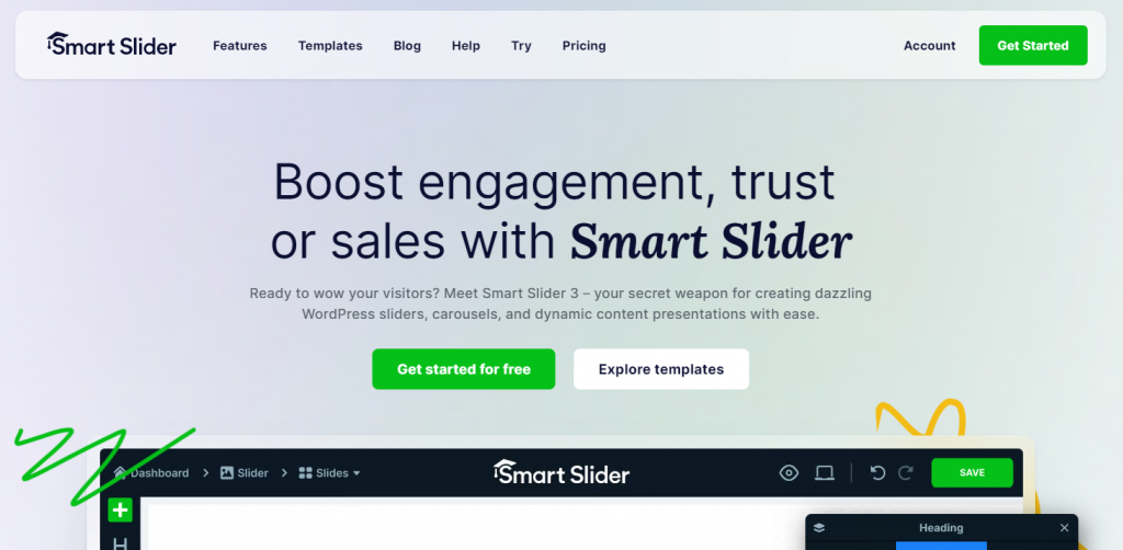 The Smart Slider 3 plugin website landing page