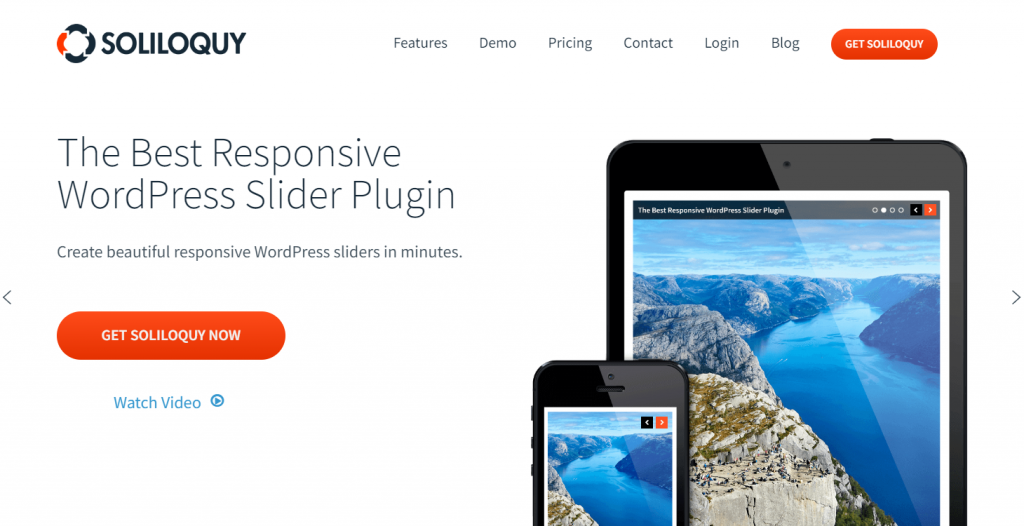 The Soliloquy plugin website landing page