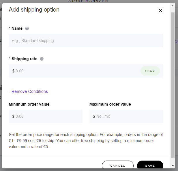 Adding shipping options in Zyro