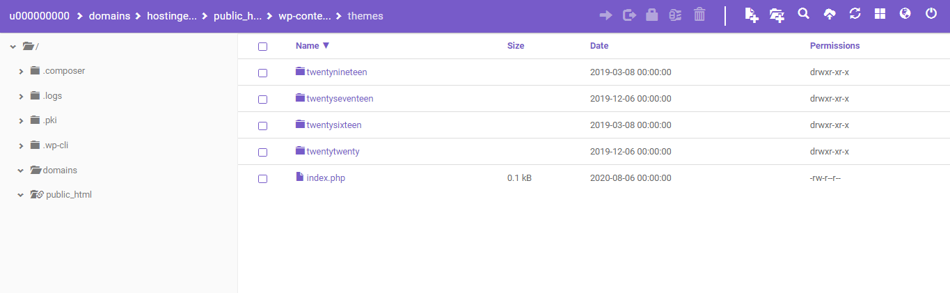 Screenshot displaying theme folders in file manager