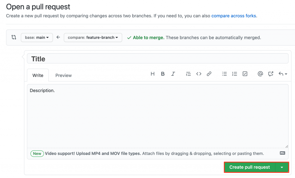 create pull request in GitHub