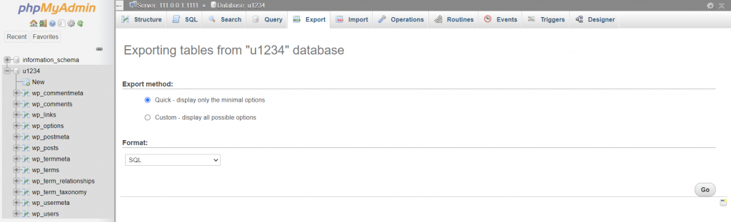 Exporting a database table in phpMyAdmin
