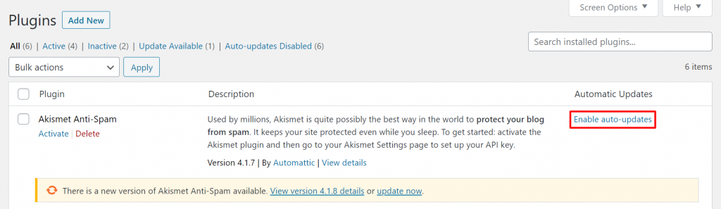 Enable auto updates to keep your wordpress plugins up to date