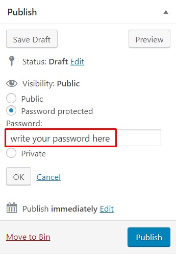 option for creating password protected posts