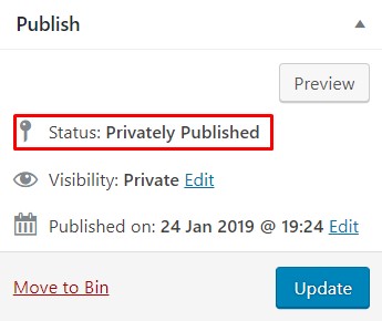 privately published status for private post