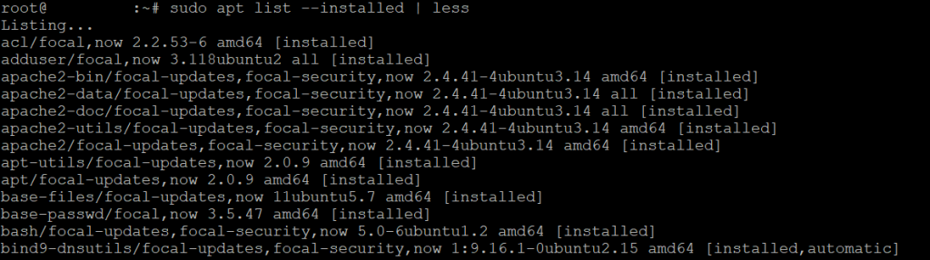 Apt command outputting the shortened list of installed packages