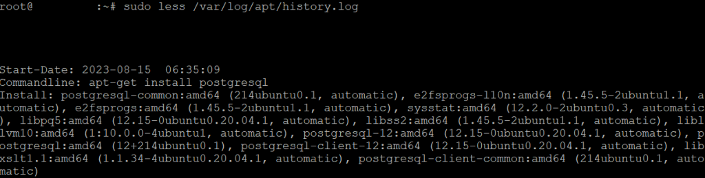 The package modification history log in Terminal