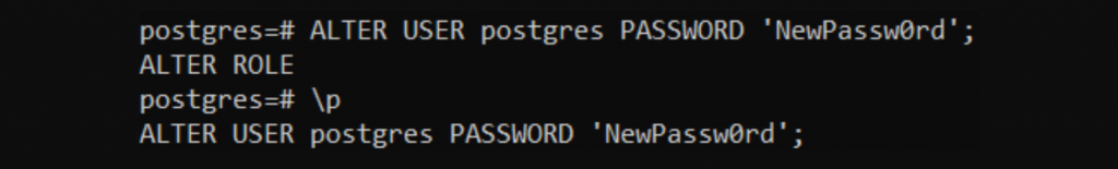 Postgres returns a confirmation about the account password change