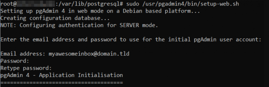 The bash script to initiate pgAdmin configuration