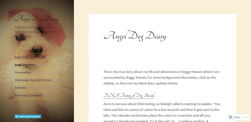 Angel Dog Diary is a blog focused on dog owners