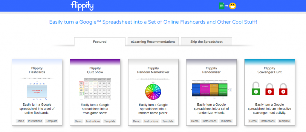 Flashcards, Quiz Shows, Randomizers and more examples of Google Sheets with Flippity