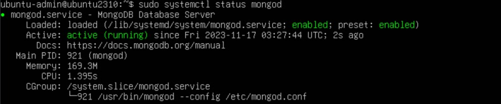The Mongod service status in Terminal