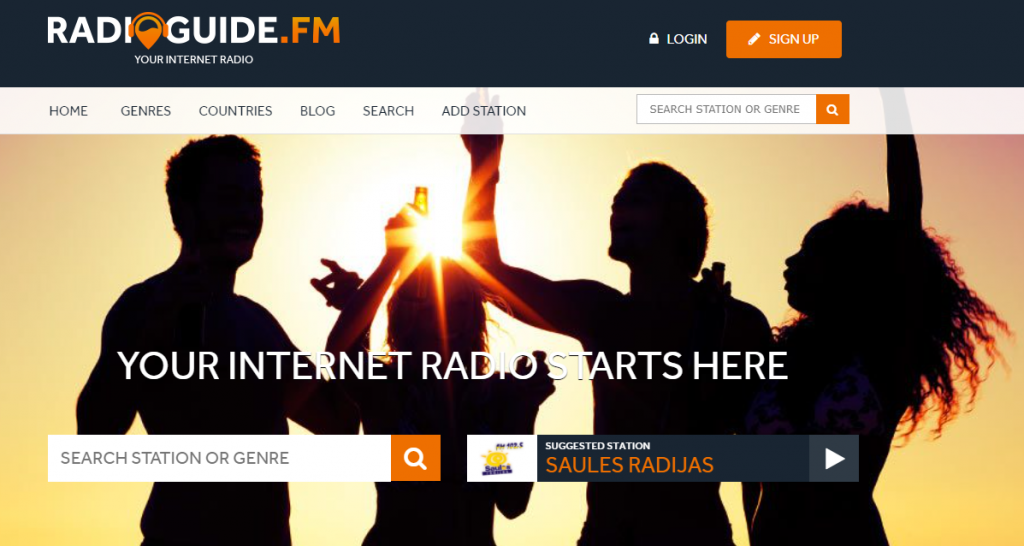 Screenshot of RadioGuide.fm homepage