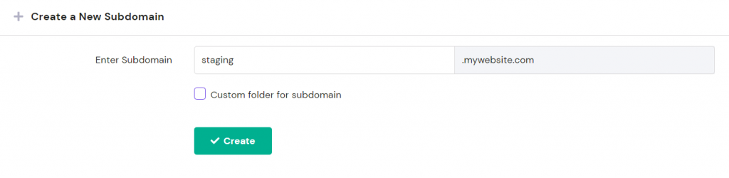 The Enter Subdomain field for creating a new subdomain