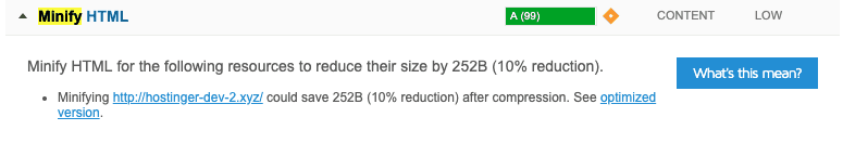 Minify HTML recommendation on GTmetrix