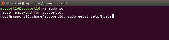 opening the hosts file through Ubuntu Gedit
