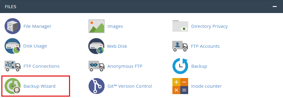 Backup wizard on the cPanel