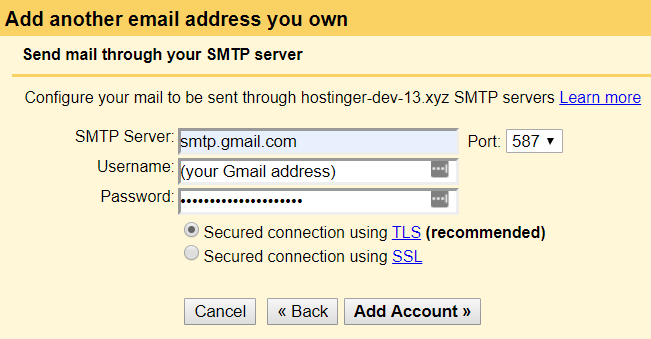Configuring Gmail SMTP server