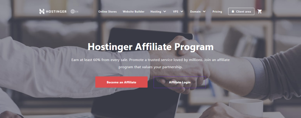 Hostinger affiliate marketing home page