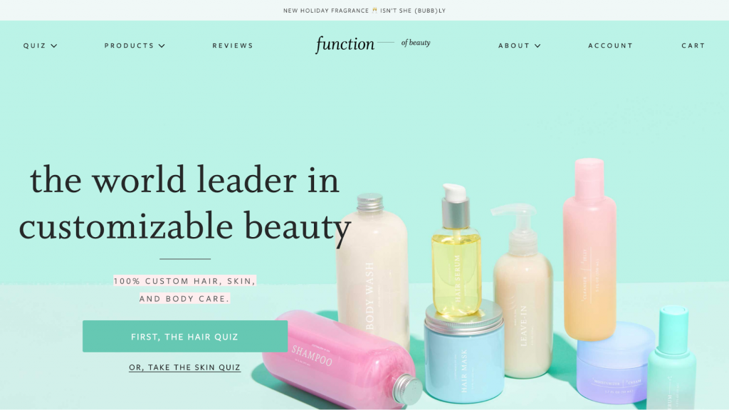 Screenshot of Function of Beauty homepage