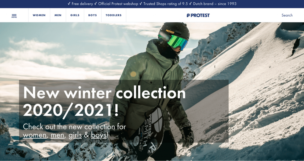 Screenshot of Protest online clothing store homepage