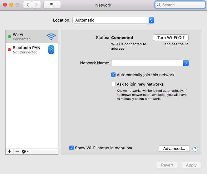 Screenshot of network settings in Mac
