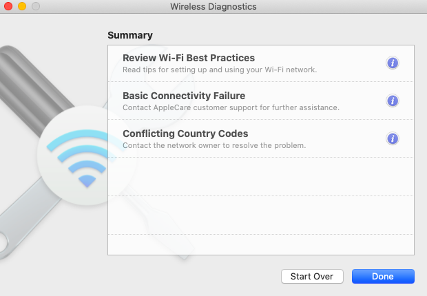 Wireless diagnostics settings in Mac