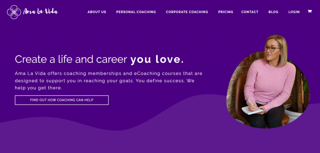 Ama La Vida's, a coaching website, homepage
