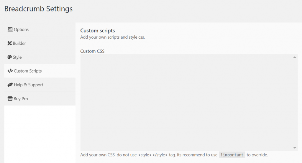Custom CSS in breadcrumb settings 