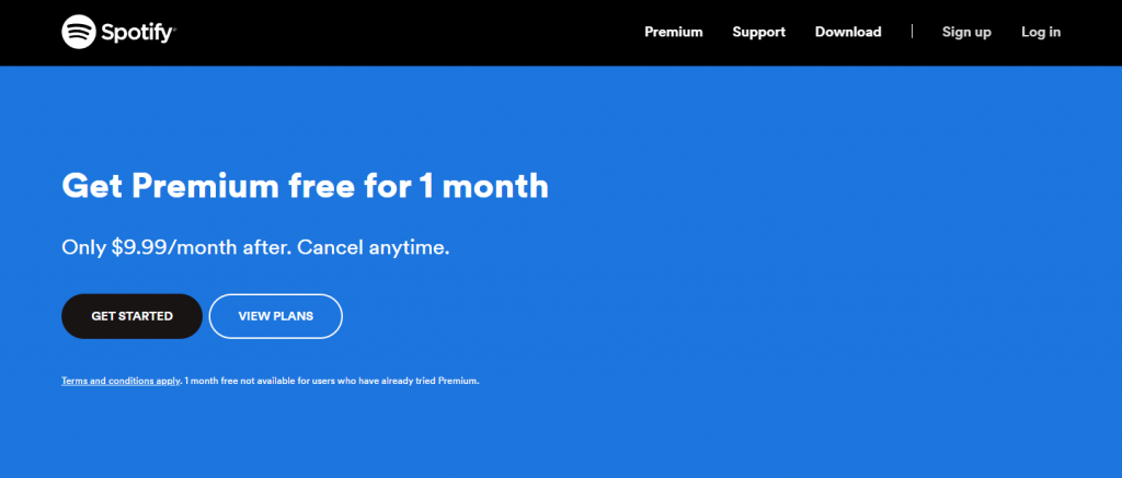 Spotify Premium's landing page