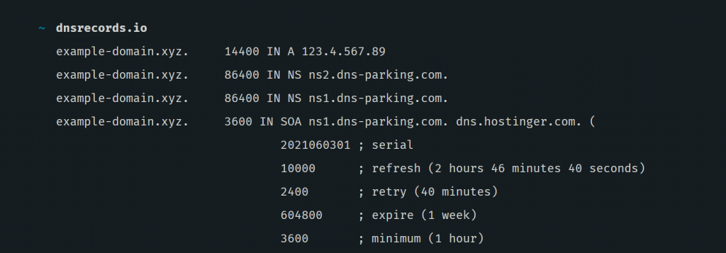 A window showing website's DNS records and A record value. You can see whether your domain name has been pointed correctly