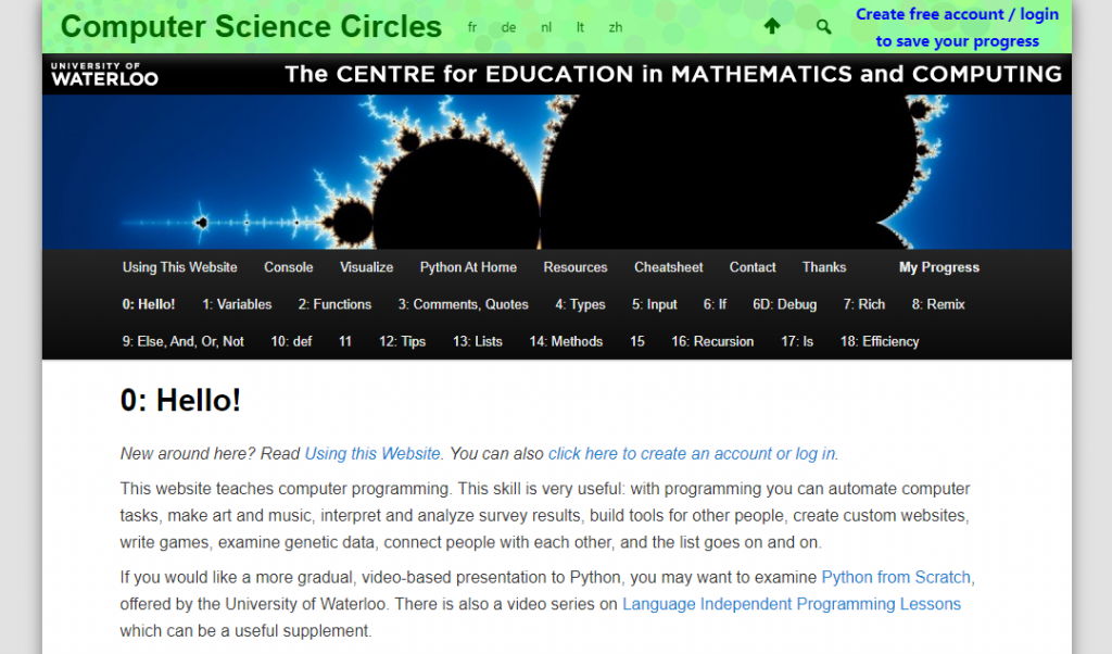 Computer Science Circles website homepage
