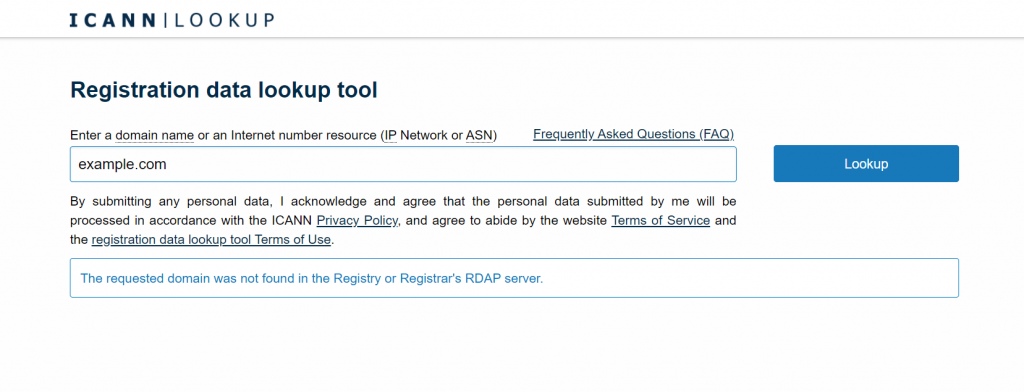 Icann Lookup Registration data lookup tool