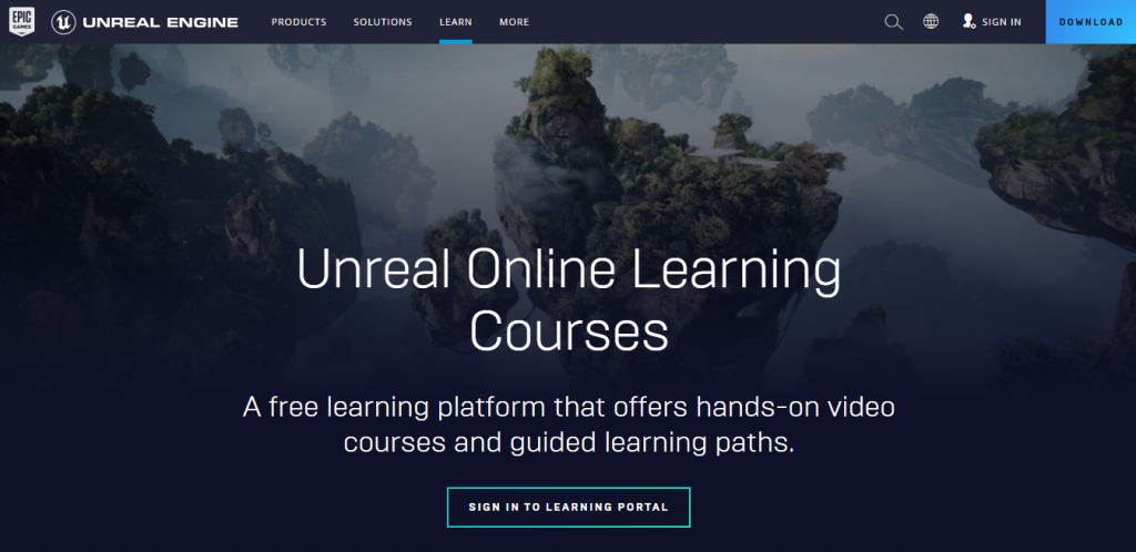 The Unreal Online Learning page on the Unreal Engine website