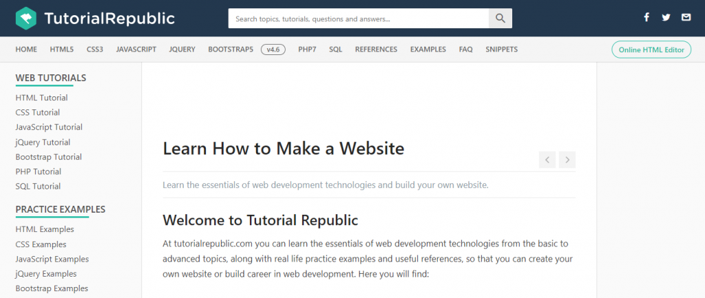 Tutorial Republic website homepage