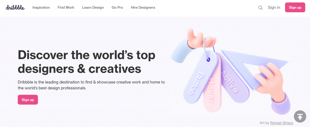 The homepage of Dribbble.