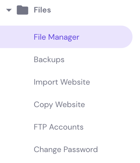 File Manager highlighted under Files on hPanel sidebar menu