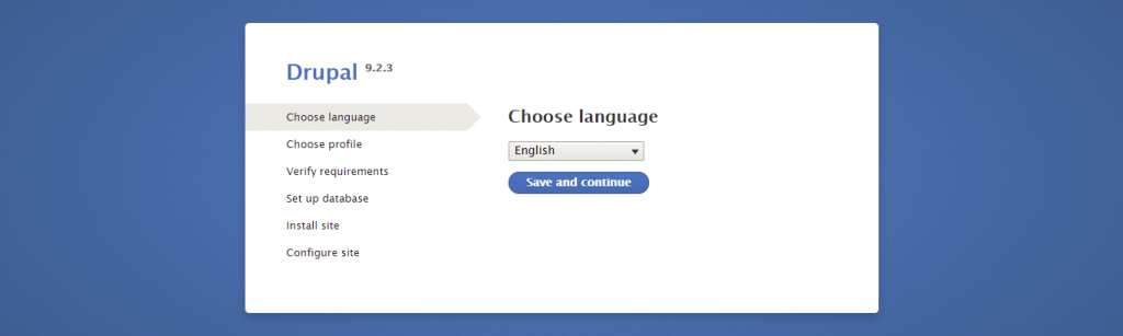 Screenshot from the Drupal installer showing how to choose English language