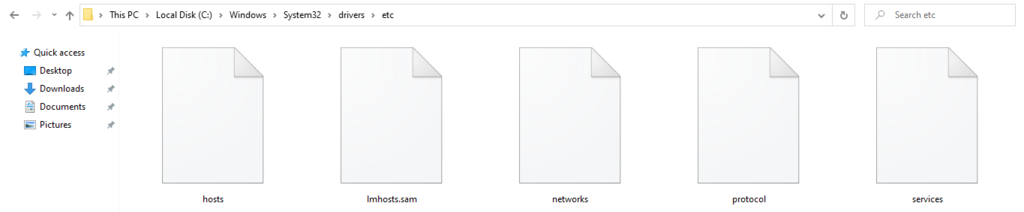 Windows folder containing the hosts file.