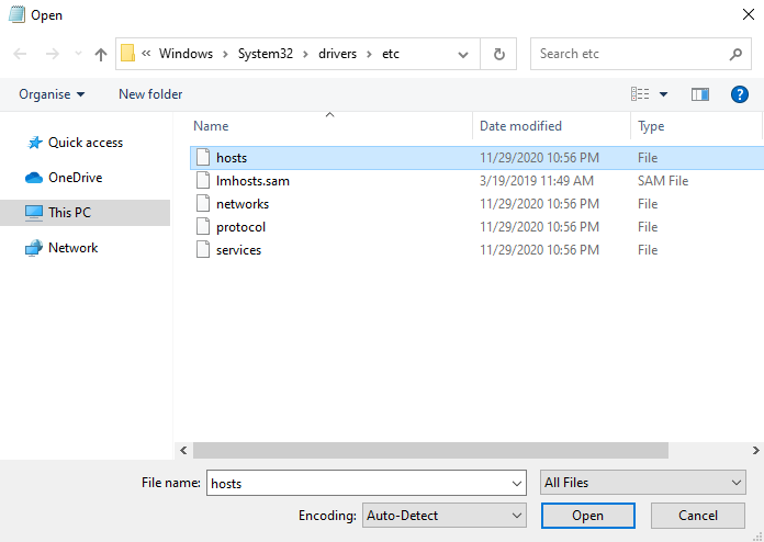 The hosts file location on Windows