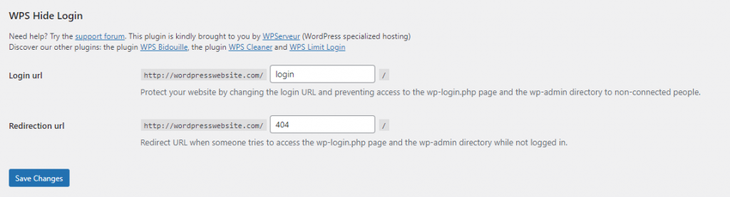 WPS hide login settings.