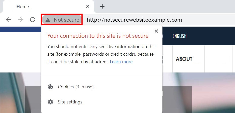 Not secure HTTP website example